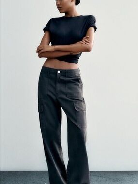 Zara Dark Gray High-Waist Cargo Pants